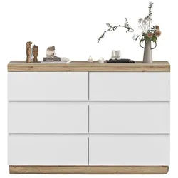 STILVORA Kommode 68×110×40 mit 6 Schubladen, Sideboard Stauraum, E1 Spanplatte, stabiler Schubladenschrank für Schlafzimmer Wohnzimmer, Weiß+Eiche