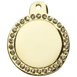Adressanhänger mit Gravur - rund groß - mit Strass - gold