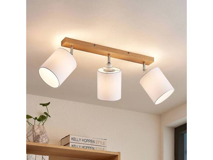 Lindby Deckenstrahler Imarin, 56 cm, 3-flammig, weiß, Holz Imarin Lindby, dimmbar, Holz hell, für Wohn- / Esszimmer, Holz, Skandinavisch, Strahler