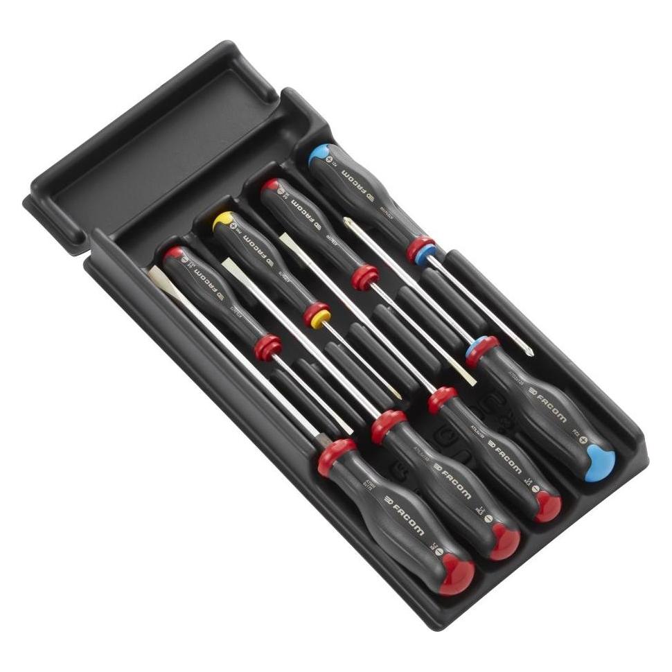 Facom Modul mit 8 PROTWIST Schraubendrehern, Schlitz, Phillips u. Pozidriv (Schlitz) (MOD.AT7)