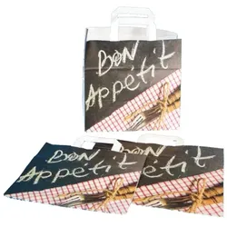 Pack4Food24 250 Papiertragetaschen Papiertüten mit Gastro Neuralmotiv "Bon Appetit" 26+17x25cm 80g/m2