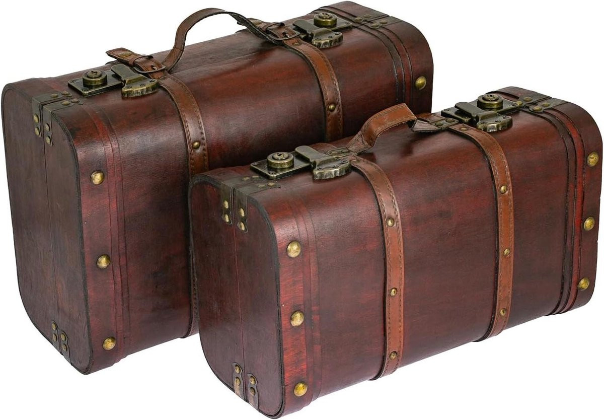 Set van 2 handgemaakte decoratieve kisten in vintage stijl - Bruin