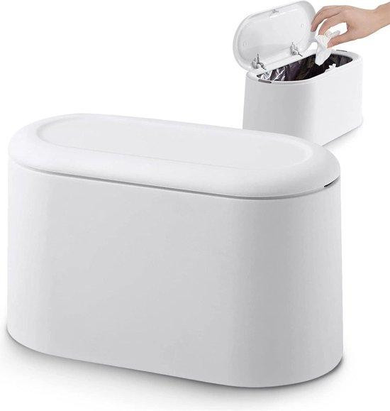 Witte plastic prullenbak met flipdeksel voor badkamer of kantoor