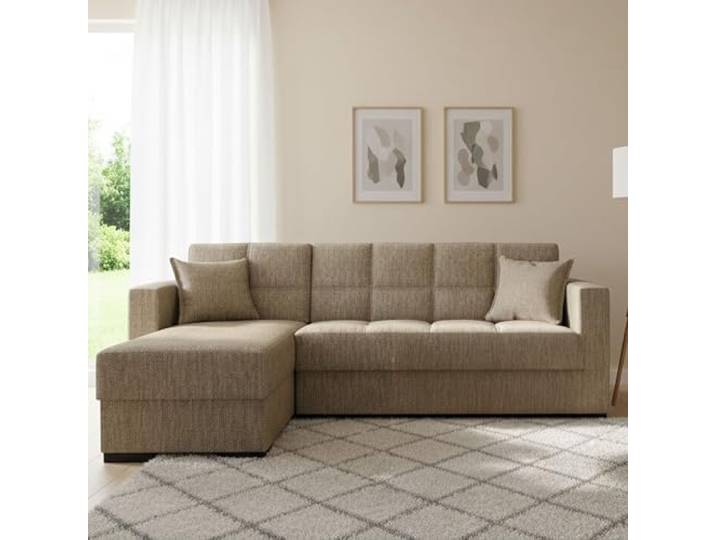 Dmora Schlafsofa mit Ottomane Fernando 227x150 cm Beige Stauraum