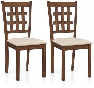 Costway Set of 2 Wood Kitchen Chairs with Faux Leather Upholstered Seat-Coffee