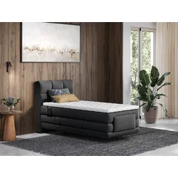 Boxspringbett mit gestepptem Kopfteil + elektrischem Untergestell mit Relaxfunktion + Matratze + Topper - 100 x 200 cm - Stoff - Anthrazit - LODI von PALACIO