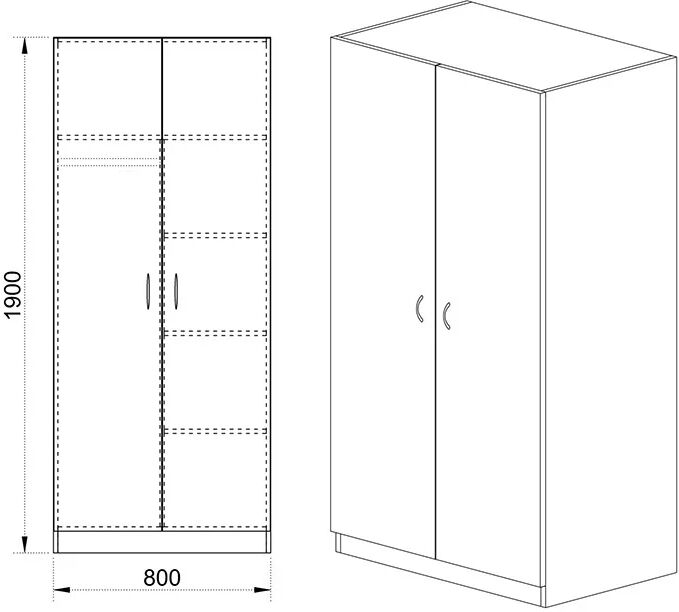 garneroarredamenti Armadio 80x191h cm 2 ante design noce Leopardi