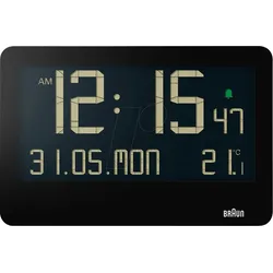 BRAUN BC14 - Quarz-Wanduhr digital, Standfuß, Datum, Temperatur, schwarz