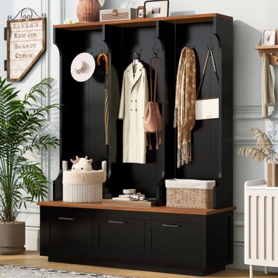 toswini Farmhouse Hall Tree with Bench Shoe Storage Drawers and Coat Hooks