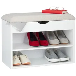 Relaxdays Weiße Schuhbank gepolstert Weiß,Creme