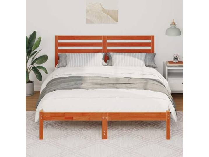 KTHLBRH Bettgestell Kiefer massiv 120 x 190 cm braun Plattform-Design, glatte Textur, minimalistischer Stil, rechteckig