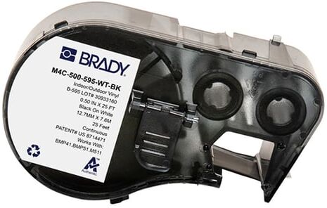 Brady M4C-500-595-WT-BK fita de vinil preto sobre branco 12,7 mm x 7,62 m