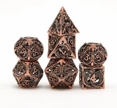 Multisell Products Hub Octopus Polyhedron Hollow Metal Dice Set For Table Games RPG Board Game copper