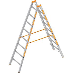 Layher Stehleiter Topic 1039, beidseitig begehbar, aus Aluminium, bis 150kg, mit 2 x 8 Sprossen
