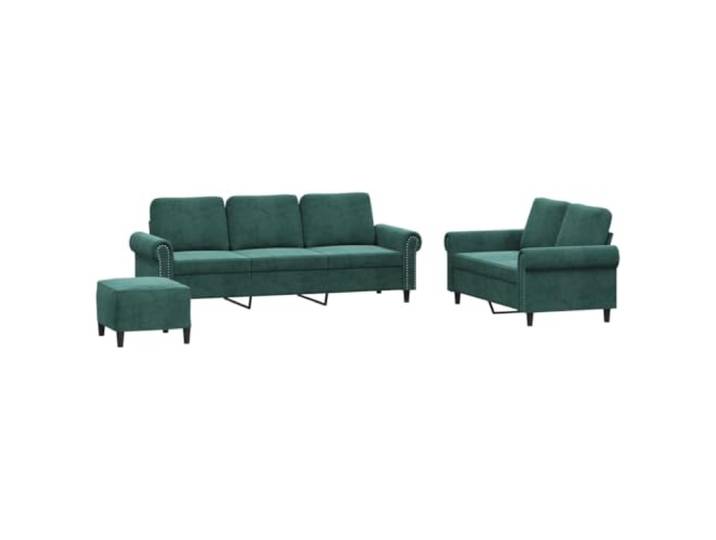 Coespram 3-tlg. Sofagarnitur mit Kissen Dunkelgrün Samt Elegante Wohnzimmer Sitzgruppe mit Polsterhocker, weichem Bezug und stabilem Gestell aus Metall und Sperrholz.