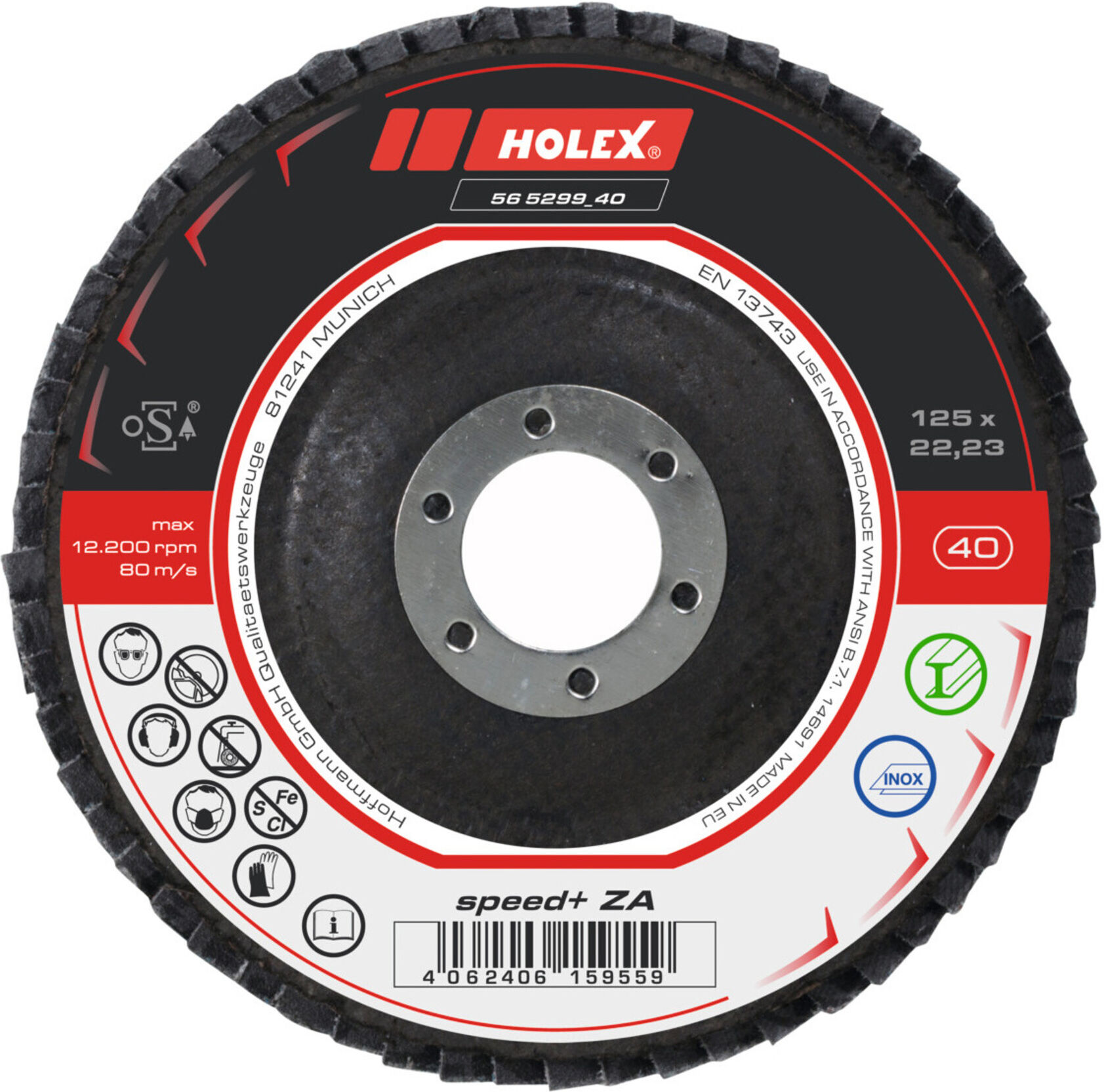 HOLEX Fächerschleifscheibe speed+, ZA, flach, Körnung: 40 (565299 40)