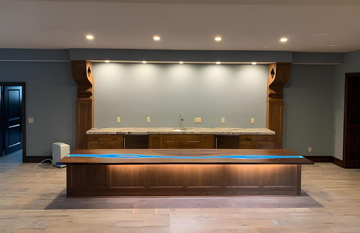 Maatwerk epoxy gietvloer werkblad met epoxy rivier design voor jouw keuken, 1 m2