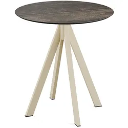 Feros Infinity Terrassentisch Sand gestell + Riverwashed Wood HPL Ø70 cm