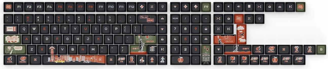 Keychron Toetsenkapset voor Mechanische Toetsenborden, US ANSI-indeling, MDA Dye-sub PBT, New York, 140 toetsen