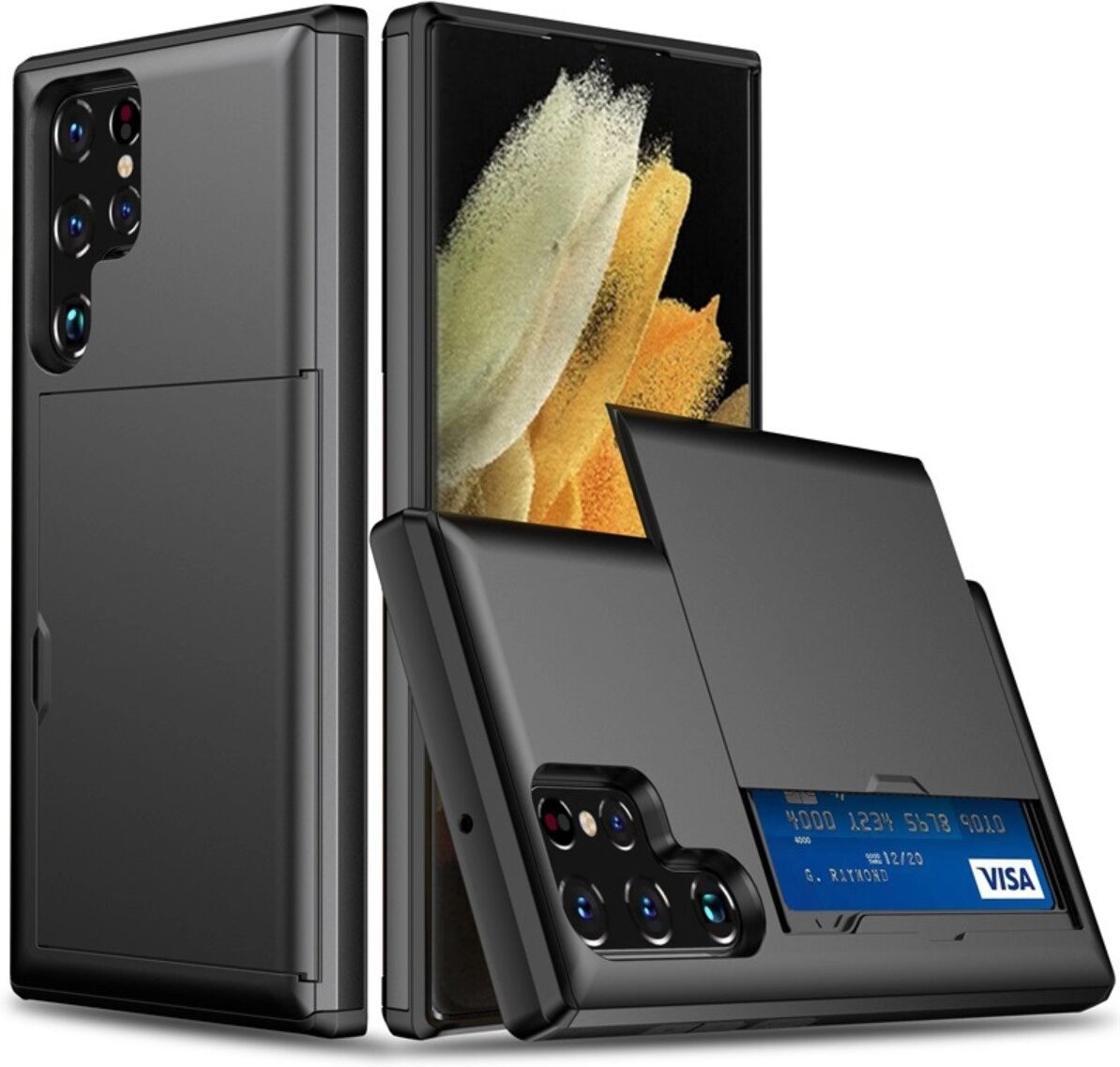 INF Étui de protection compatible avec Samsung S21 Ultra avec porte-cartes - Noir Samsung Galaxy S21 Ultra