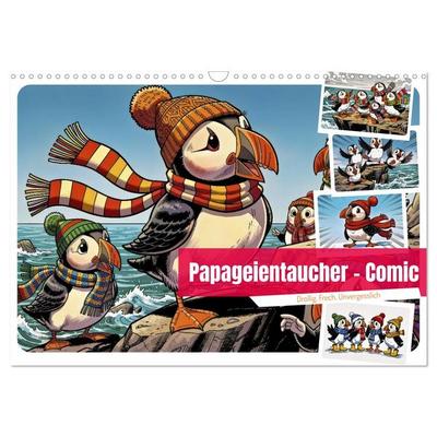 Papageientaucher - Comic (Wandkalender 2027 DIN A3 quer), CALVENDO Monatskalender
