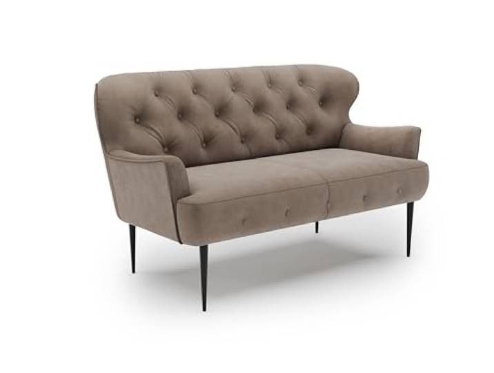 CAVADORE 2-Sitzer Küchensofa Amba, Trendige Sitzbank für Küche oder Esszimmer / 153 x 97 x 87 / Flachgewebe: Hellbraun