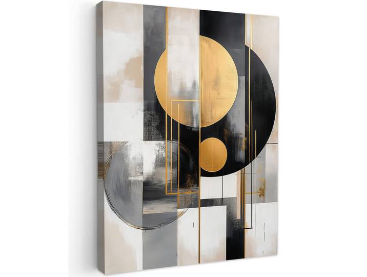 LEINWANDBILD Abstrakt - Gold - Silber - Formen - Ästhetisch - Modern Wandbild Wohnzimmer 60x80 cm