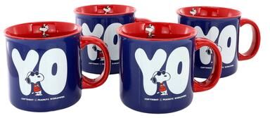 Peanuts 75th Anniversary 21 Ounce 4- Piece Set in Blue Camper Shape Mug
