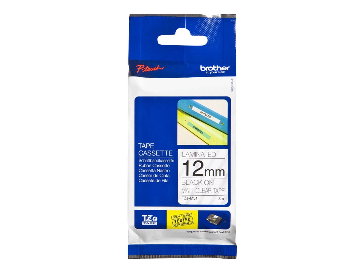 Brother TZe-M31 Schriftband, 12mm x 5m, schwarz auf transparent (matt)