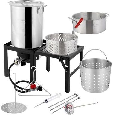 30QT Turkey Fryer And 10QT Fish Fryer Kit With Propane Stove And Foldable Side Table - N/A