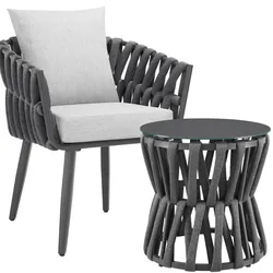 TecTake GmbH tectake Gartenlounge-Set Lugano Rope-Design Aluminium Gartenmöbel Tisch Stuhl Outdoor Lounge Anthrazit Sitzgruppe Terrassenmöbel