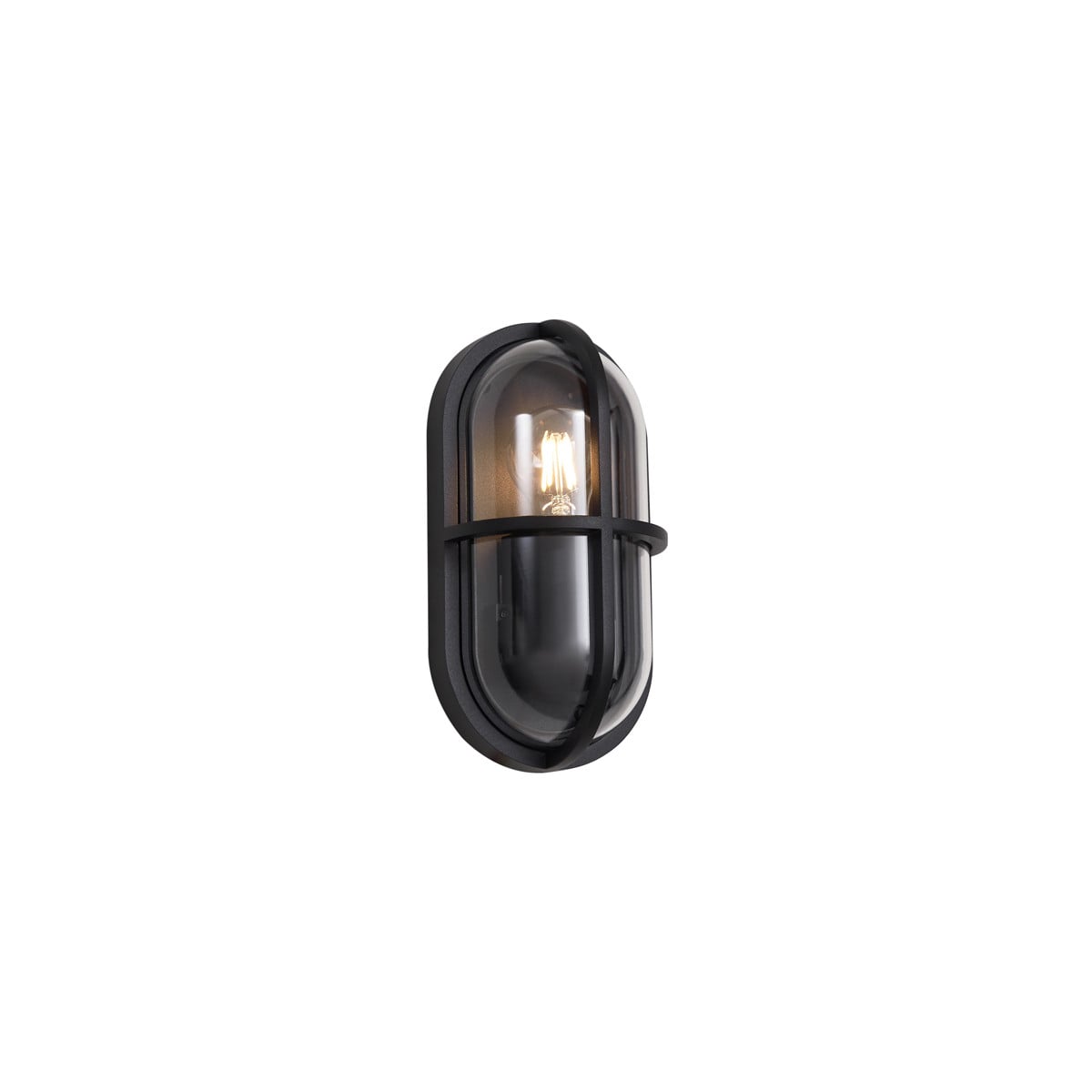 Qazqa Moderne Ovaal Buiten Wandlamp Zwart IP65 met Transparant Glas