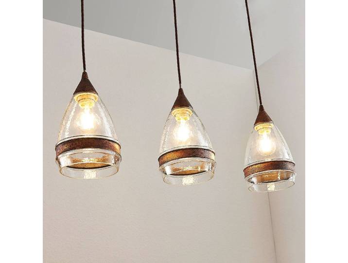 Hängeleuchte Millina Lindby, dimmbar, braun / rost, für Küche, Glas, Antik
