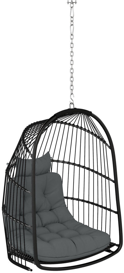 World Menagerie Hanging Egg Chair Foldable Rattan Garden Swing Chair Dark Grey Dark Grey 105cm H X 68cm W X 74cm L