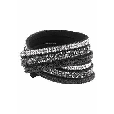 Armband FIRETTI "Wickelarmband", schwarz (schwarz, kristallweiß, grau, schwarz), Armbänder, Damen, 38,5cm, Metall Polyurethan, Metall, Polyurethan, Armband, mit Glasstein