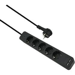 Helos Steckdosenleiste ADVANCED, 5-fach, USB-Charger schwarz, 1,5m, mit Schalter