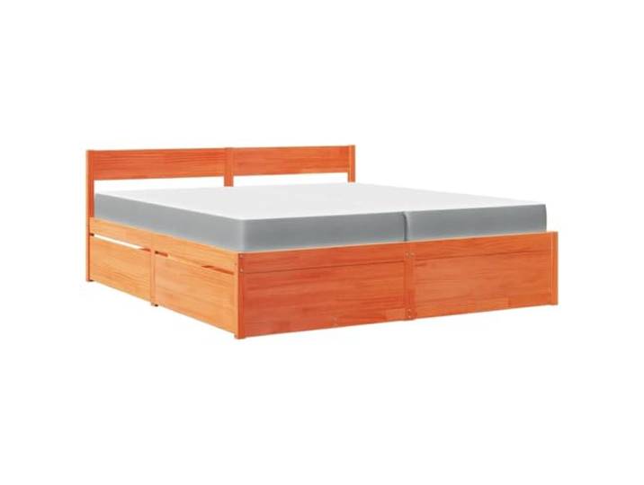 Makastle Bett mit Schubladen Wachsbraun 200x200 Kiefernholz 4 Bettschubladen