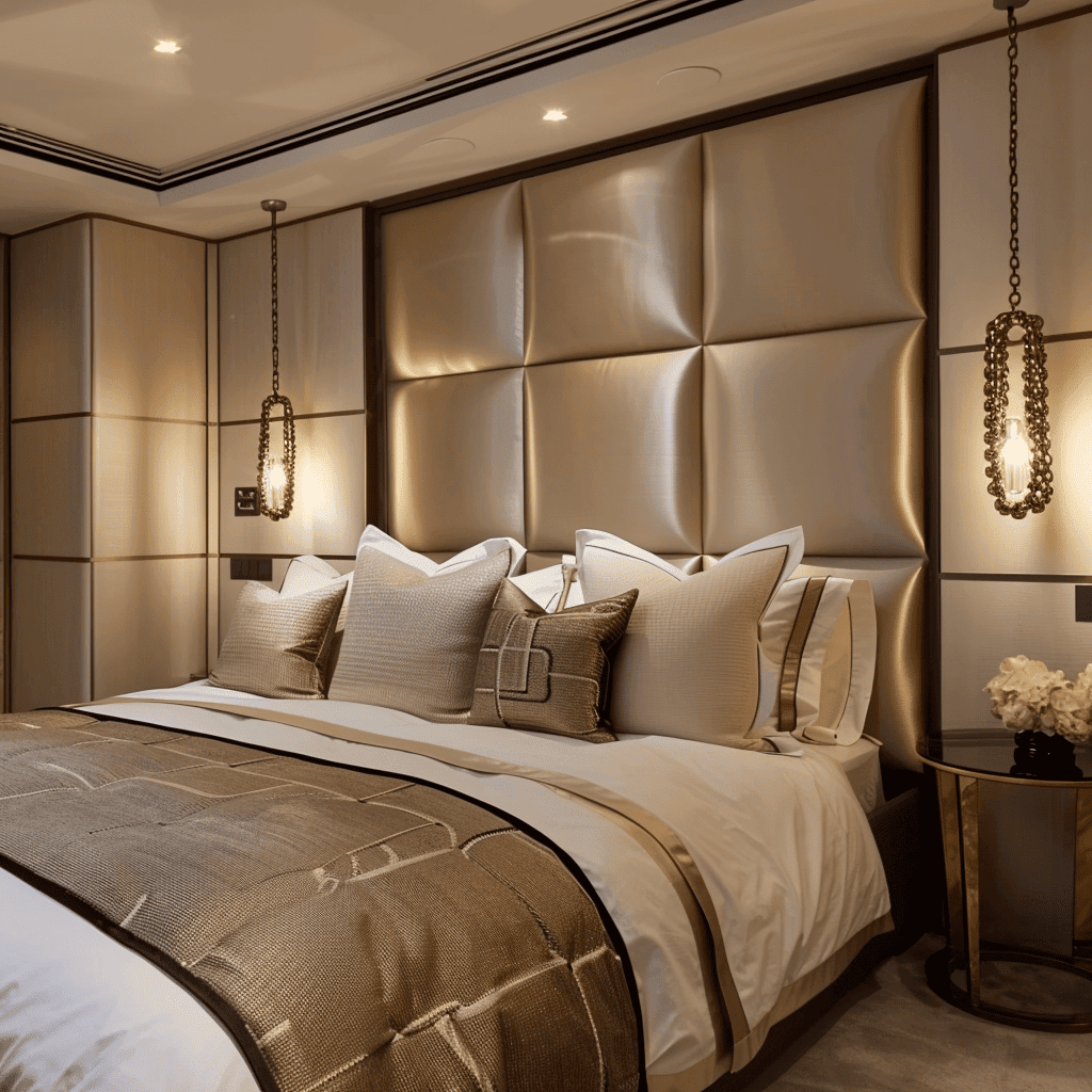 Dream Luxury Hazel Satin Squares Headboard with Black Wooden Frame, Emperor