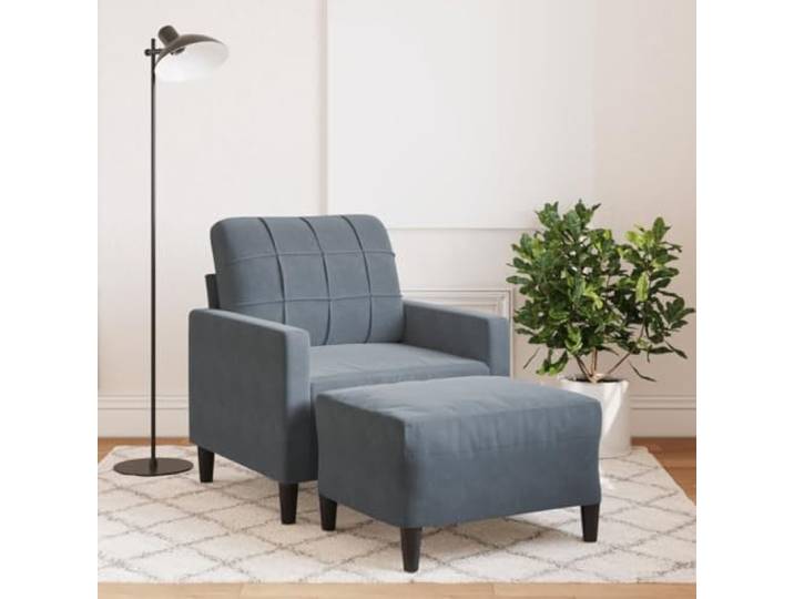 HEFZGDB Dunkelgrauer Samt Sessel mit Hocker 60 cm Modernes Wohnzimmer Sitzmöbel Metallgestell Bequem Entspannen Lesesessel Stilvolles Design