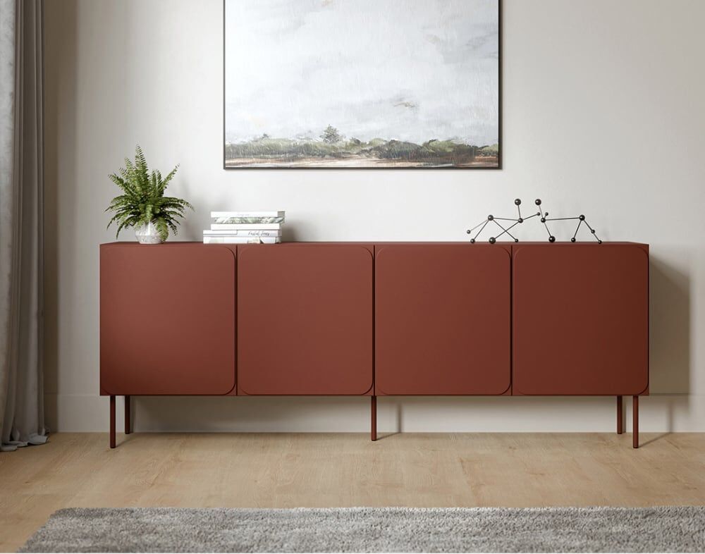 Best Mobilier Buffet bas 200 cm 4 portes terracotta Rouge 200x76x40cm