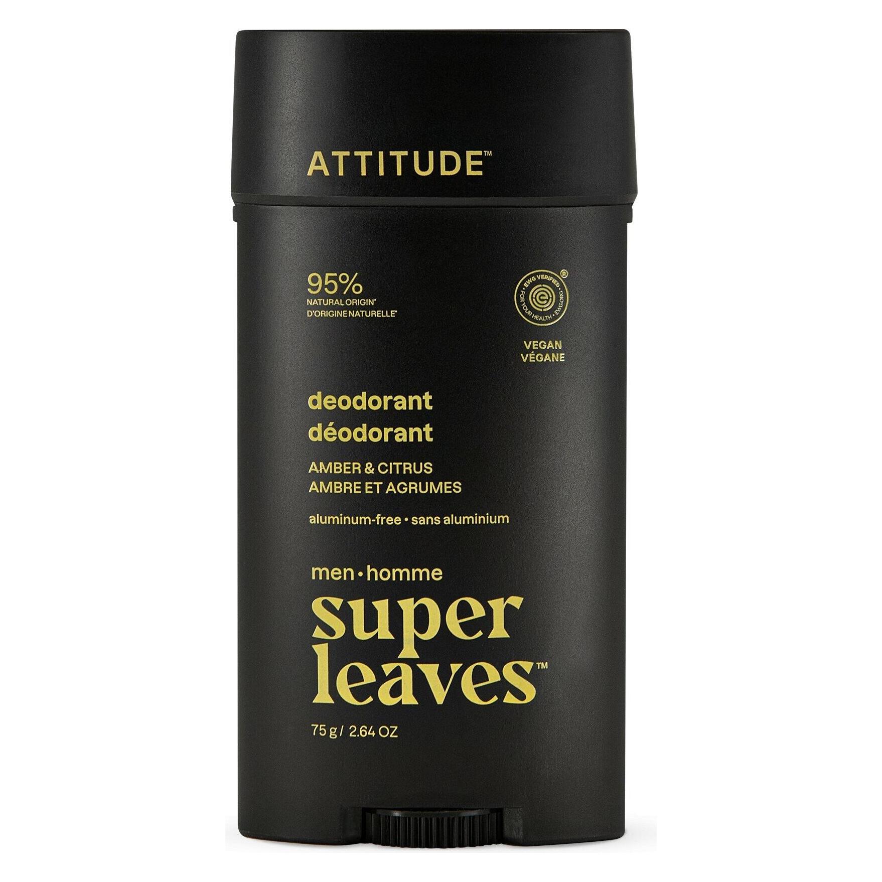 Attitude Natürliches Deodorant für Herren Super Leaves Amber & Citrus (Deodorant) 75 g (Stick, 120 g) (62848751)