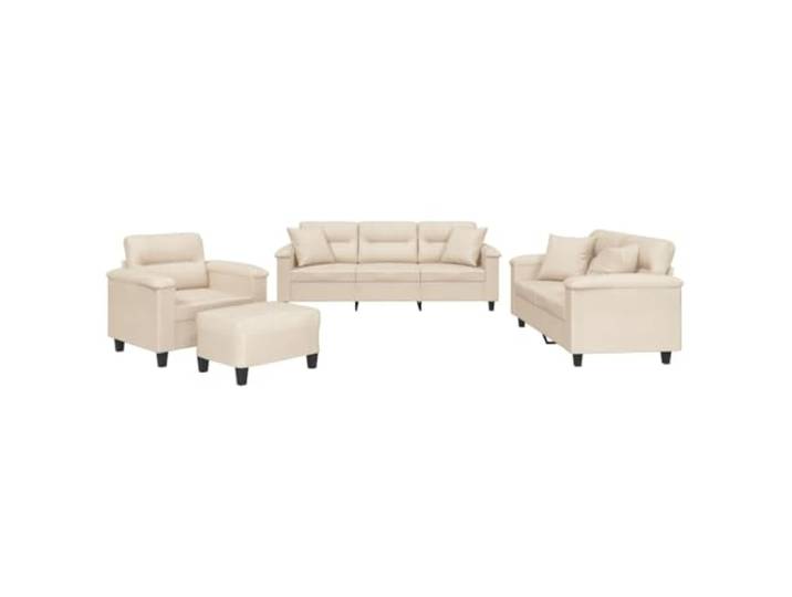 GHVBNMF 4-tlg Sofagarnitur mit Kissen Beige Mikrofaser Couch Gemütliche Sitzgruppe aus pflegeleichter Mikrofaser mit dickem Schaumstoff für komfortable Stunden im Wohnzimmer.
