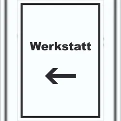 HB-Druck Werkstatt Schild mit Text Richtungspfeil links Handwerk Reparatur hochkant A6 (105x148mm)