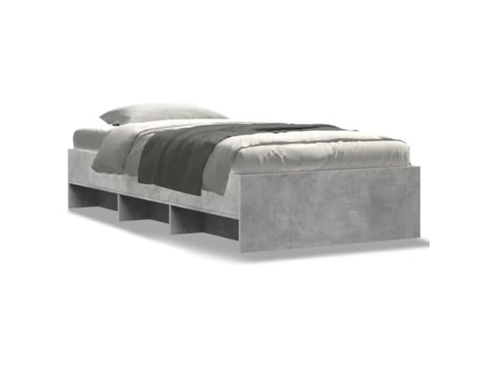PUGYNBK Bettgestell aus Holz, Grau, Beton, 90 x 200 cm Lattenrost enthalten, offene Fächer, integrierte Aufbewahrung, feuchtigkeitsbeständig