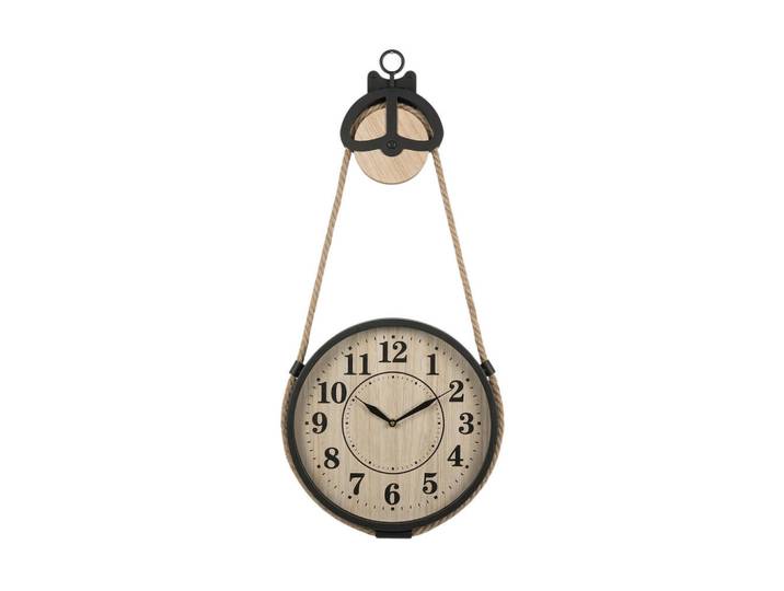 Scena Living Wanduhr mit Juteseil Palo 27/31/73 cm, Schwarz, Metall, Rund, 31x73x27 cm, Dekoration, Uhren, Wanduhren