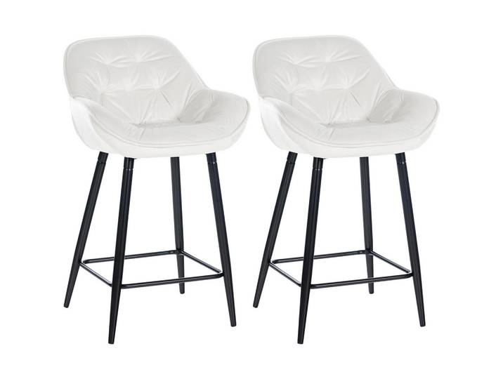 CLP Barhocker 2er Set Samt cremeweiß, Weiß, Metall, 54x103x57.5 cm, Esszimmer, Barmöbel, Barhocker
