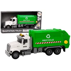 Müllwagen Mülltonnen Lichter Geräusche Fahren Weiß und Grün