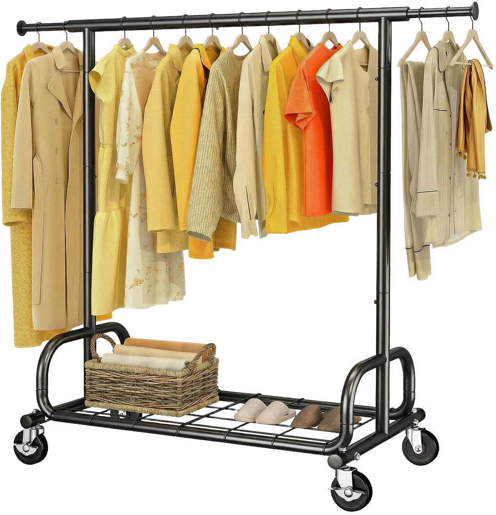Rebrilliant Adjustable Rolling Clothes Rack Black