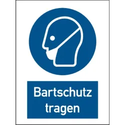Aufkleber Gebotsschild, Kombischild, Bartschutz tragen - praxisbewährt - 100 x 150 mm Folie selbstklebend
