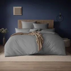Estella Mako-Satin Uni Bettwäsche Valetta 140x200 cm + 70x90 cm | platin